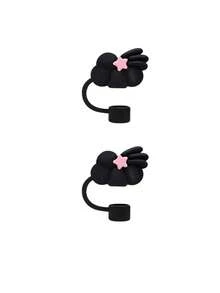 Compatible With Stanley Cup Accessories 9Pcs Black Cue Straw Cover Cap For Cup 40 30oz Tumbler, 10mm Reusable Cute Drinking Straw Topper Accessories, Portable Protector Plugs Decorations Gifts For Party Cute Cartoon Straw Dust Cover, - 黑色 - 查看 17
