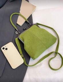 2025 Autumn And Winter New Fashion Retro Suede Material Handbag, Detachable Women's Shoulder Bag, With Button Closure Wallet. Simple Green Crossbody Bag - 綠色 - 查看 4