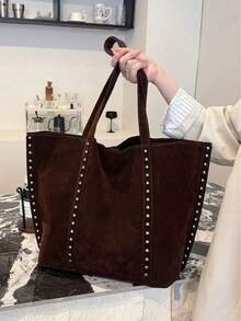 1 szt. Torba na ramię z zamszu w stylu vintage o dużej pojemności, w nowym stylu, do pracy, na zakupy, do szkoły, nowa moda jesienna 2025 dla kobiet - Kawowy brązowy - Zobacz 6