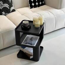 创意黑色塑料边桌，三层储物架，现代设计床头柜，客厅边桌，阳台咖啡桌，无软垫，米色装饰 - 彩色 - 查看 7