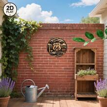 1pcs 2D Flat Vintage Tin Sign 2D Flat Route 66 Vintage Car Wall Decor - Brown With Classic Cars And Road Signs Print - Perfect For Home, Garage, Or Retro-Themed Room Decoration 8x8 Inch Round Metal Sign Suitable For Home Garden Bar  Decorative Sign  Perfect Sign Gift - 8*8 inch - Xem 4