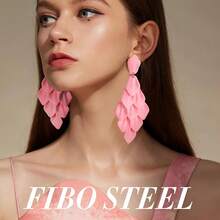 FIBO STEEL Acrylic Petal Earrings For Women Red Statement Earrings Dangle Rhombic Boho Flower Lime Green Orange Rose Big Bold Colorful Costume Jewelry Long Drop Dangle Earrings{"Color_name":"Pink"} - 粉色 - 查看 4
