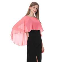 Baoqiya Women's Capelet Shawls And Wraps For Evening Dresses Soft Bridesmaid Shawl Chiffon Cape Wedding Cover Up{"Color_name":"Coral"} - Coral - 查看 1