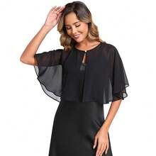 Women's Soft Chiffon Capelets Shawls And Wraps For Evening Wedding Cape Bole Cover Up{"Color_name":"Black"} - Black - 查看 4