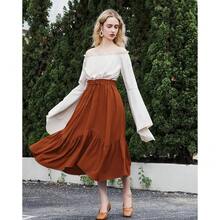 American  Women's Renaissance Pirate Skirt Medieval Long Flowy Maxi Skirt For Ren Faire Halloween Outfit With Pockets{"Color_name":"Orange","Size_name":"X-Large"} - 橘子 - 查看 3