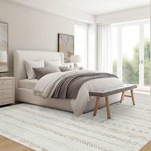 5x8 Washable Area Rug With Non-Slip Backing, Soft Low Pile Indoor Floor Carpet, Neutral Light Brown, Boho Moroccan Style Living Room, Bedroom, Dining Room - Nâu nhạt - Xem 3