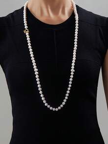 1 Stück Damen Mode eleganter asymmetrischer Perlenkette mit Doppelschicht Lässig Langarm Pullover, geeignet für die Hochzeitssaison