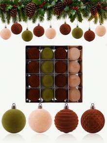 16 sztuk/zestaw - Zestaw bombek choinkowych z brokatem, ozdoby choinkowe, flokowane bombki choinkowe, wiszące na choinkę, do dekoracji wnętrz i na zewnątrz, świąteczne dekoracje na imprezę, bombki choinkowe, nietłukące się, wiszące, do dekoracji domu, artykuły imprezowe, bombki choinkowe, dekoracyjne bombki choinkowe, różne kolory