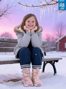 DDXDR Un par de botas de invierno para niñas, con forro de felpa cálido, impermeables y antideslizantes. Diseño de slip-on adecuado para niñas pequeñas y mayores. Ideales para jugar en la nieve, salidas con lluvia, la escuela y ocasiones casuales diarias.
