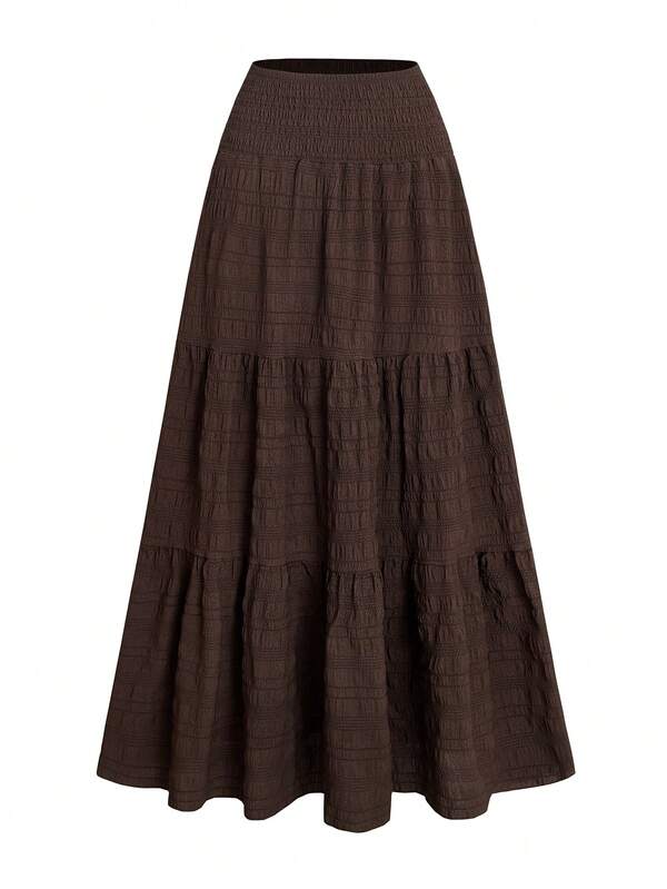 Women's Elegant Versatile Double-Layer Solid Color Casual Skirt, Polyester, Suitable For Casual, Elegant, Boho, Holiday, Daily, Office, Date, Garden, Travel, All Seasons