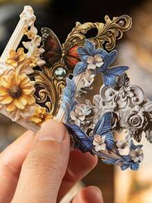 20Pcs/24pcs/Bag Sticker Pack, Romantic Corner Series, Retro Gorgeous Delicate Imitation Three-Dimensional Flower Theme Corner Sticker, Scrapbook Supplies, Decorative Notebook Photo Frame Mobile Phone Case Water Cup Garbage Magazine Stationery Box DIY Personalized Collage,Back To School , School Supplies - Multicolor - View 12