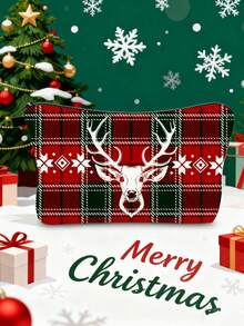 1pc Christmas Series Reindeer Print Cosmetic Bag, Multipurpose Travel Organizer Pouch - Multicolor - View 2