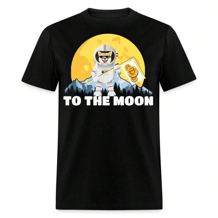 Camiseta Dogecoin a la Luna Doge HODL Cohete Crypto Meme Talla S-6XL - Negro - Ver 1