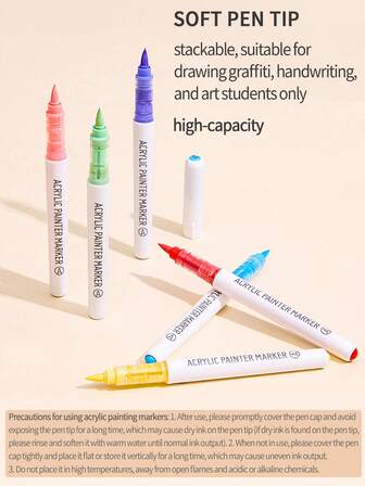 1pc Acrylic Marker Pens, Soft Tip High Capacity Ink, Storage Box Packaging, Uniform Colors, Odorless, Professional Grade For Art Students, Layerable Drawing Pens, Suitable For Painting On Stones, Glass, Ceramics, Easter Eggs, Metals, Woods - Great For Art, Crafts And DIY Doodling