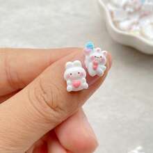 30/60pcs Cute Mini Cartoon White Love Balloon Rabbit, Strawberry Rabbit Nail Art Charms Set - Colorful Mini Flat Back Rhinestones, Hair Clips, Phone Cases And Scrapbooking Decorations For DIY Nail Art, Vibrant Nail Decorations - Ideal For Christmas/Halloween Manicure