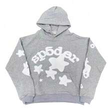 Y2K Star Pattern Sp5der Hoodie Street Zip Up Hoodie Men Goth Oversized Halloween Fall Long Sleeve Clothes - Xám - Xem 6