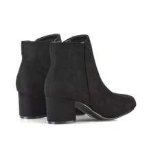 XY LONDON Saffy Women's Mid Block Heel Zip Up Ankle Boots, Black Suedette, Black Synthetic Leather, Brown Suedette, Plain, Casual, Smart, Autumn, Winter - Jet Black - View 2
