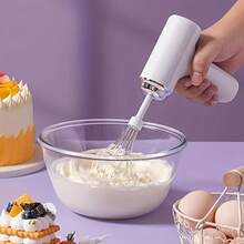 Cordless Electric Hand Mixer| 3-Speed Rechargeable Whisk With 2 Detachable Heads, Compact Baking Tool For Thin Batter / Eggs / Cookies| Ideal For Tiny Kitchen / RV / Camping (Macaron Purple & White) - 馬卡龍白 - 查看 1