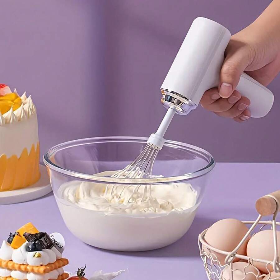 Cordless Electric Hand Mixer| 3-Speed Rechargeable Whisk With 2 Detachable Heads, Compact Baking Tool For Thin Batter / Eggs / Cookies| Ideal For Tiny Kitchen / RV / Camping (Macaron Purple & White) - 馬卡龍白 - 查看 1