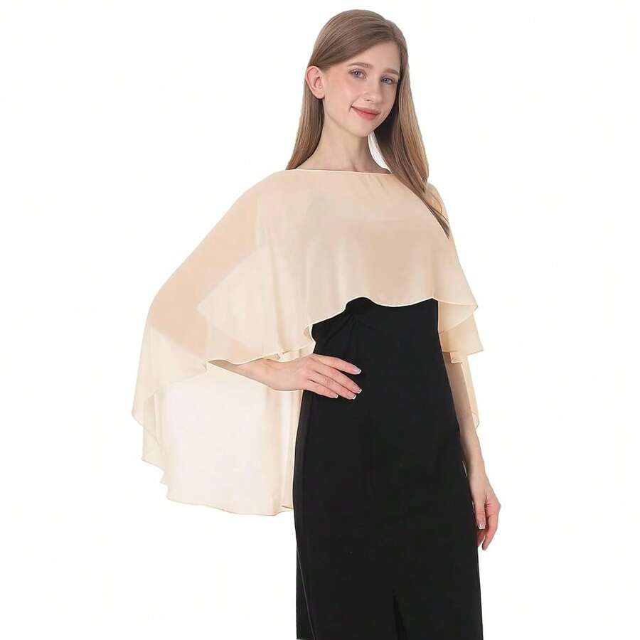 Baoqiya Women's Capelet Shawls And Wraps For Evening Dresses Soft Bridesmaid Shawl Chiffon Cape Wedding Cover Up{"Color_name":"Champagne"} - 香檳色 - 查看 1