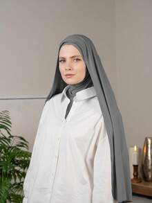 Set hijab pentru femei, 1 buc., culoare solidă, material tricotat, confortabil și respirabil, design cu eșarfă și glugă pentru acoperire completă, pălărie șal ușoară și versatilă, potrivită pentru purtare musulmană