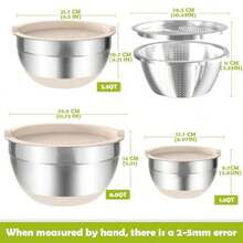 Stainless Steel Mixing Bowl Set With Airtight Lids NonSlip Base And MultiFunctional Colander 3 Sizes 1.5 2.5 6 QT For Baking Cooking And Food Storage Includes Grater Attachments - Silvery - View 5