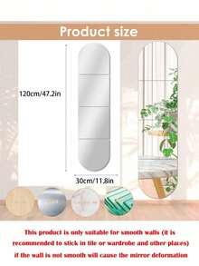 4pcs Acrylic Oval Mirror Wall Stickers, Self-Adhesive Decorative Mirrors For Bathroom, Living Room, Bedroom, Vanity - Silver - View 13