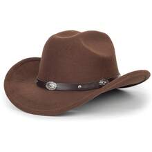 Women Sparkly-Rhinestone Western-Cowgirl-Hat Glitter-Bling Cowboy-Hat Felt-Rodeo-Hat For Disco-Party Medium/Large{"Size":"Medium-Large","Color":"Concho-RodeoBrown"} - Concho-rodeoBrownMediumLarge - View 3