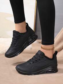 Scarpe da corsa da donna con suola morbida, ammortizzazione ad aria, stringhe, punta tonda, fodera in pile caldo, stile campus, sneaker casual adatte per coppie, ideali per l'inverno