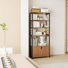 YASICA オープンシェルフ 棚 おしゃれ オープンラック 独立式スチール棚 本棚 戸付き多段ラック キッチンラック 分割式 上下分離可能 台所 食器収納棚 収納 レンジ リビング 家具 木製 鉄製 組立簡単 ダークウォルナット色 幅65cm×奥行き30cm×高155cm - 写真の通り - チェックする 7