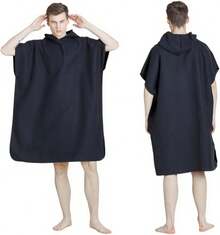 Poncho De Surf Con Capucha, Bata De BañO De Microfibra Para Mujer(80 X 110cm), Bata Natacion Secado RáPido,Poncho De Toalla Suave Con Bolsillo Para Playa NatacióN, Surf, Negro - Negro - Ver 3