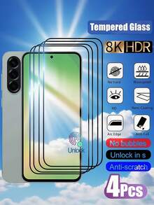 Lot de 4 films de protection d'écran en verre trempé HD compatibles avec Samsung Galaxy, iPhone, Xiaomi, Redmi, Honor, compatibles avec les coques, anti-traces de doigts et anti-rayures, idéal pour les amoureux, toucher soyeux, absorption automatique, dureté élevée, bords arrondis, design anti-poussière, installation facile. - Transparent - Voir 2
