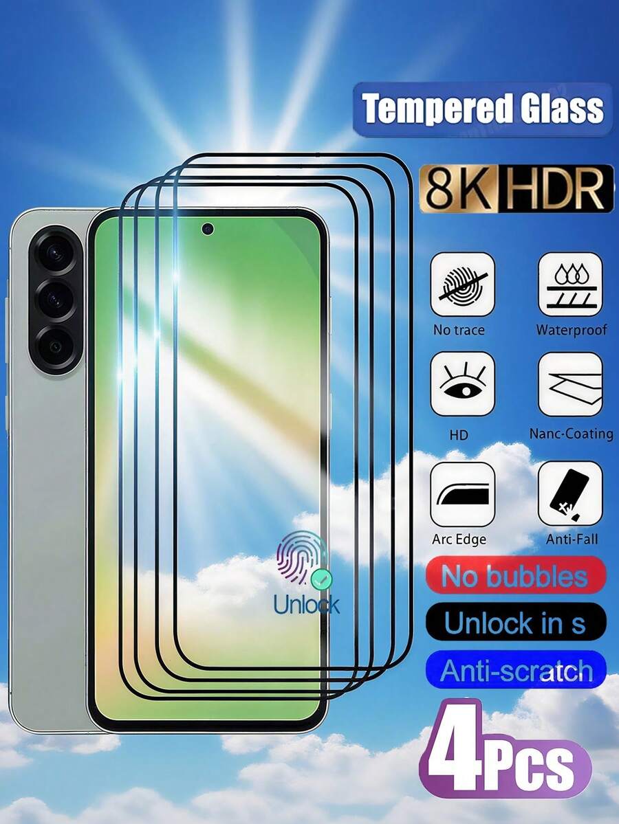 Lot de 4 films de protection d'écran en verre trempé HD compatibles avec Samsung Galaxy, iPhone, Xiaomi, Redmi, Honor, compatibles avec les coques, anti-traces de doigts et anti-rayures, idéal pour les amoureux, toucher soyeux, absorption automatique, dureté élevée, bords arrondis, design anti-poussière, installation facile.