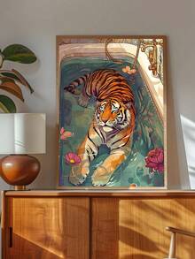 1pc Vintage Walking Tiger Wall Art Black And White Tropical Animals Canvas Print Minimalist Exotic Wall Art, Funny Tiger In Bathtub Wall Art, Sleeping Leopard Colorful Wall Art,Bedroom Decor, Living Room Decor, Office Decor, Bathroom Decor,Wall Arts, Wall Decor, Home Decor, Room Decor, Canvas Wall Art, Posters, Wall Art With Frame, Optional Frame ﻿ - Multicolor - View 16