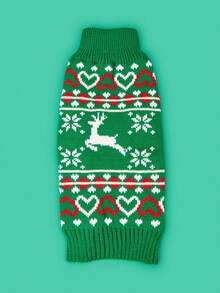 1pc Dog Christmas Sweater, Warm & Thick Knitted Pet Pullover, Colorful Outfit For Large Dogs, Autumn/Winter - Green - View 3