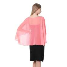Baoqiya Women's Capelet Shawls And Wraps For Evening Dresses Soft Bridesmaid Shawl Chiffon Cape Wedding Cover Up{"Color_name":"Coral"} - Coral - 查看 7
