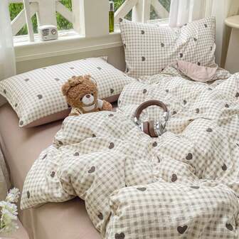 3pcs Floral Print Soft & Cozy Double-Layer Gauze Bedding Set, Includes 2 Pillowcases + 1 Duvet Cover, Breathable & Skin-Friendly, Suitable For Bedroom, Dorm, All Seasons, Machine Washable