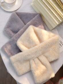 1pc Women's Fluffy Thick Scarf, Solid Color Furry Neck Warmer, Cute Fuzzy Scarf For Girls And Adults, Non-Shedding, Winter