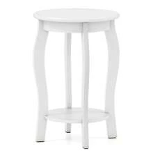 2-Tier Round End Table Narrow Sofa Side Nightstand W/ Storage Shelf & Wood Legs - trắng - Xem 8