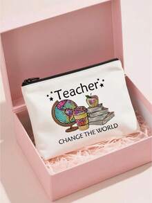 Lehrergescenke, "Beste Lehrerin aller Zeiten" Make-up Tasche - Kosmetiktasche für Frauen, Reiseaccessoires & Schultasche, leichte Reißverschlusstasche für Make-up Aufbewahrung, Federmäppchen, weiße Tasche Organizer, Geschenktasche für den Schulanfang, Lehrertags Geschenkideen