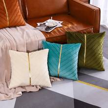 Navy Blue Velvet Throw Pillow Covers 18 X 18 Inch Pack Of 2 With Gold Leather Decor For Couch, Luxury Modern Pillowcases For Living Room, Bedroom Sofa Cushion Bed - Cream White - 查看 9