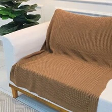 Knitted Blanket Sofa Armchair 150x100cm Siena Decor Living Room - Camel - View 2