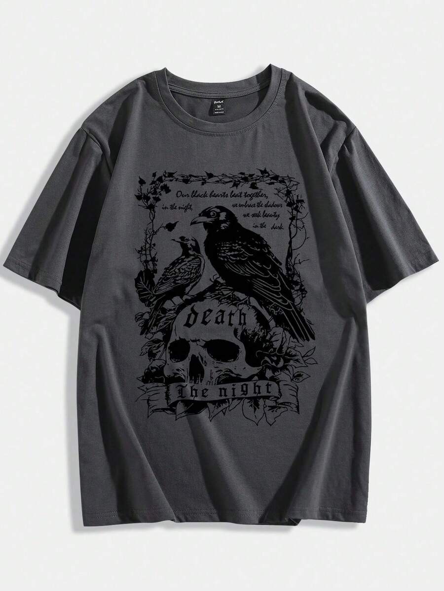 Men's T-Shirts Bird Crow Death Stylish Shirts 100% Cotton 30.1 Yarn - Fastest Shipping From Brazil - Galaxy Shopp - 深灰色 - 查看 1