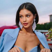 FIBO STEEL Acrylic Petal Earrings For Women Red Statement Earrings Dangle Rhombic Boho Flower Lime Green Orange Rose Big Bold Colorful Costume Jewelry Long Drop Dangle Earrings{"Color_name":"White"} - 白色的 - 查看 3