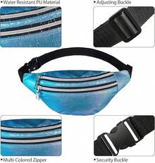2 Piezas de Riñonera Holográfica para Mujeres Bolsa de Cintura Deportiva Colorida - Morado brillante, azul oscuro - Ver 3