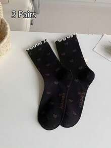 3/6 双女式中筒袜，复古花卉提花图案，荷叶边饰边，甜美女孩风格，奢华复古袜子，适合所有季节，秋季 - 彩色 - 查看 24