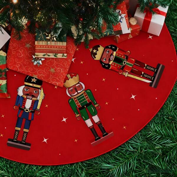 1 fustă de brad de Crăciun, covoraș decorativ pentru podea, guler pentru brad de Crăciun, decor cu scenă, imprimat în stil american