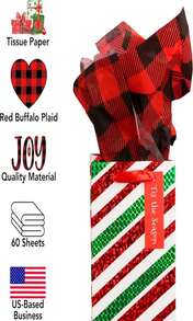 Iconikal 60-Sheets 20 X 20-Inches Christmas Tissue Paper, Red Buffalo Plaid, Red And Black Gingham