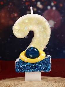 1 件创意生日数字蜡烛蓝色太空星球宇宙元素数字宇宙飞船银河系生日蜡烛蛋糕装饰生日派对周年庆典，闪亮喜庆 - 彩色 - 查看 5