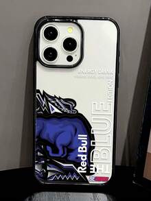 标语 1 件红牛蓝色版能量饮料设计独特印花手机壳兼容 iPhone17 Pro Max /17 Pro /17/16 Pro Max/16 Pro /16/15 Pro Max/15 Pro/15 /14/13/12/11，黑边 TPU 防震、防水、防尘高品质一体式手机保护壳